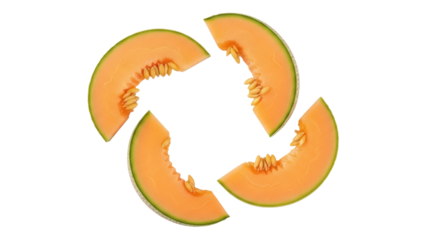 Isolated Cantaloupe slices forming a circle of fresh fruit perfect for a refreshing snack