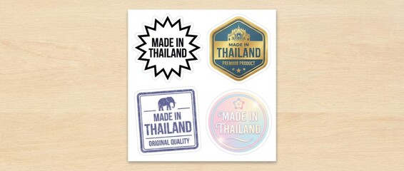 Fototapeta premium made in thailand sticker set featuring multiple badge and label designs with the text made in thailand
