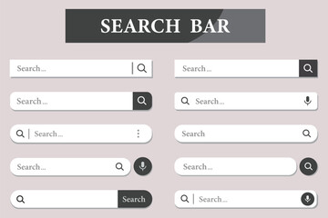 Obraz premium Search bar icon. Flat design Vector illustration style. Minimal Dark Search Bar Vector Design for Web and UI Applications, isolated on transparent background