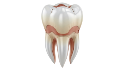Isolated molar tooth cross section, anatomy of the oral cavity, dental illustration for education