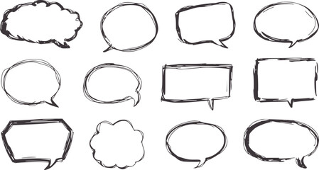 Hand drawn black speech bubbles collection white handdrawn
