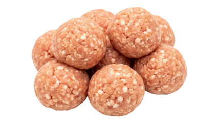 Isolated meatballs made of raw ground pork meat, ready for cooking, no background