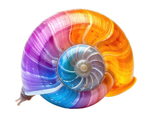 Obraz premium Vivid spiral shell painted in rainbow hues with a small snail