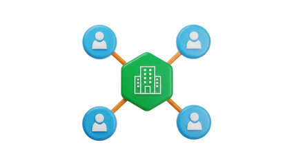 Isolated Building connected to network of people, network, collaboration, architecture