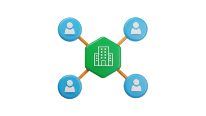 Isolated Building connected to network of people, network, collaboration, architecture