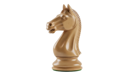Isolated chess knight, wood horse figure for board game strategy, single light-brown piece
