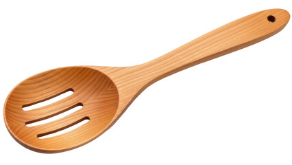 Isolated slotted spoon made of wood, essential cooking utensil for the modern kitchen