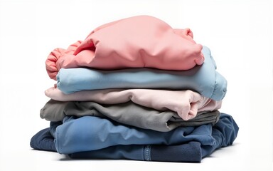 Pile of different used clothes isolated on white. High quality