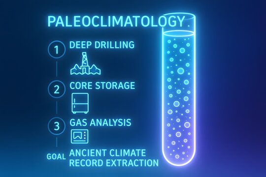 Paleoclimatology Ice Core Drilling and Gas Analysis Infographic for Ancient Climate