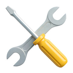3D illustration of crossed screwdriver and wrench tools representing settings maintenance and repair concept