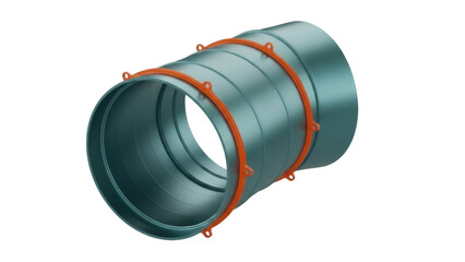 Isolated metal duct pipe with orange gaskets for ventilation system industrial assembly