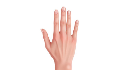 Isolated hand with palm up, five fingers, natural nail polish, skin tones and hand anatomy