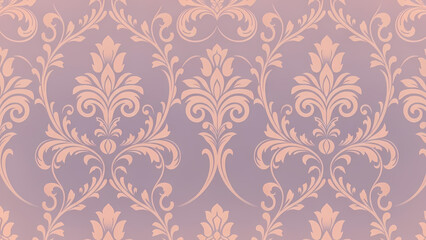 Lavender Damask Wallpaper Pattern with Floral Motifs and Soft Pink Accents