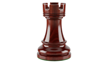 Isolated Shiny Wooden Chess Rook Piece on Neutral Background in Studio Light, Single Object