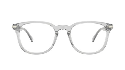 Isolated round eyeglasses with clear plastic frames for prescription or fashion use