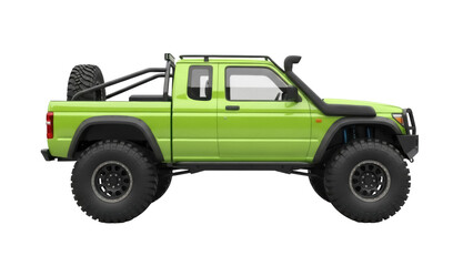 Isolated Custom Modified Lime Green Pickup Truck with Extreme Off-Roading Capability © Elena