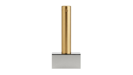 Isolated golden pillar on block, modern design element for bathroom, kitchen fixture, no background