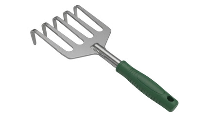 Isolated metal garden tool, cultivator for soil, flowerbed preparation and loosening ground