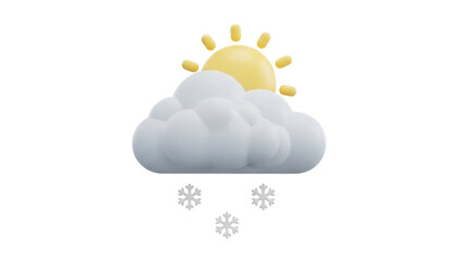 Isolated Weather icon of sun behind cloud with snowflakes falling during winter season
