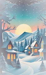 Snowy Mountain Landscape Vector Illustration