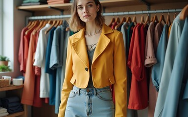 Circular fashion, fast fashion, thrifting shop concept. High quality