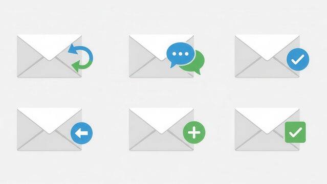 Clear communication icons representing email management and message status processes - Powered by Adobe