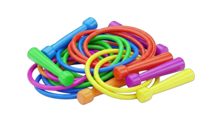 Colorful Jump Ropes Pile on White Background