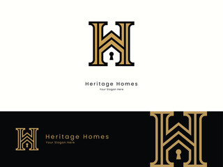 bespoke h monogram line art, classic architectural crest for luxury lettings and realty