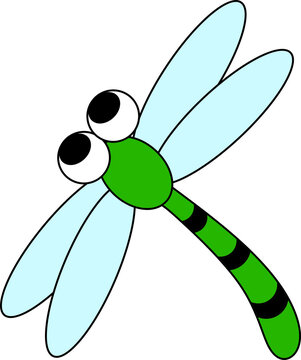Cute Green Cartoon Dragonfly with Big Eyes