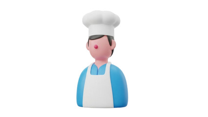 Isolated 3D cartoon chef, cute cartoon character with hat and apron, ready to cook