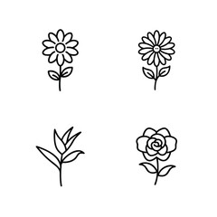 Flower vector illustration set, Flower icon bundle collection, Floral outline icon sheet, Botanical flower symbol pack, Minimal flower line icon set