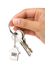 Small House Keys in Hand Isolated on White Background