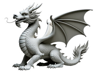 A statue of a dragon sits on a white surface, ideal for fantasy or mythical-themed designs.transparent background