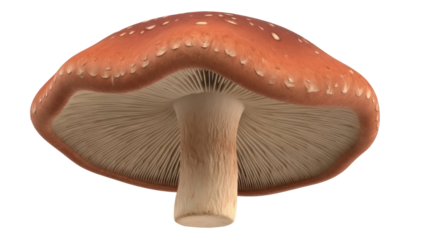 Isolated Shiitake Mushroom underside gills close-up showing stem and cap, studio shot