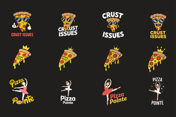 Fototapeta premium Pizza slice illustrations with sunglasses, crowns and ballet themes cool stylish