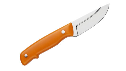 Isolated sharp knife with orange handle for outdoor activities, camping, hobby, and kitchen uses