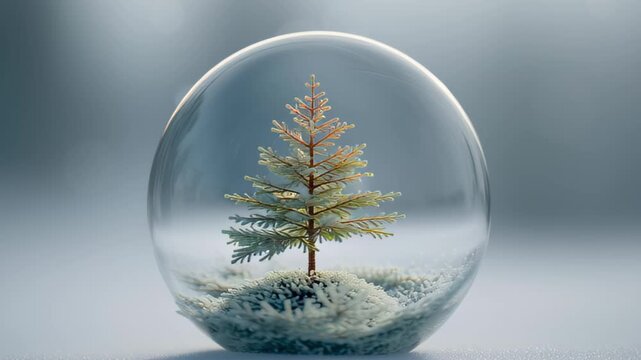row of pastel snow globes levitating in empty space, surreal festive winter mood