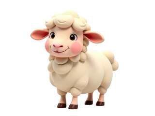 Fototapeta premium A cute cartoon sheep stands on a white background, ready for your creative project.transparent background