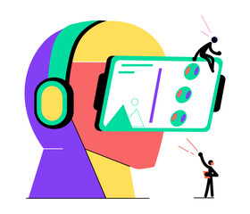A flat style illustration representing ai headset