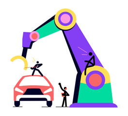 A flat style illustration representing car manufacturing