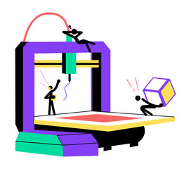 A flat style illustration depicting sls printer