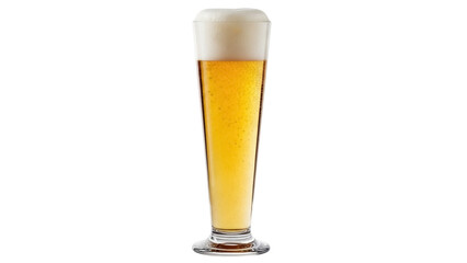 Isolated pilsner beer glass with head close up, cool and refreshing alcoholic beverage