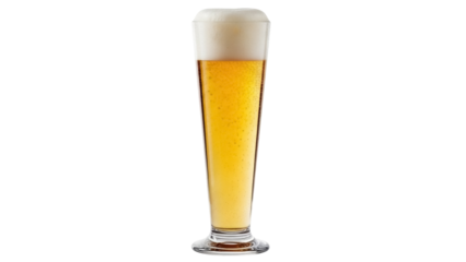 Isolated pilsner beer glass with head close up, cool and refreshing alcoholic beverage