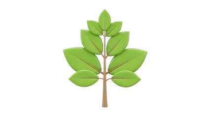 Isolated stylized plant with green leaves for design, nature concept, tree art asset