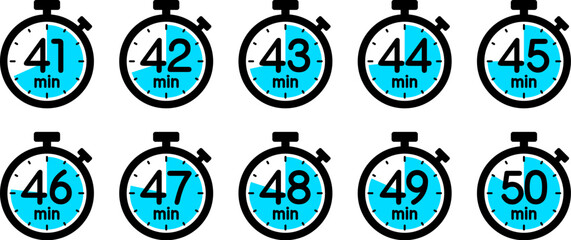 時間を示すストップウォッチのアイコン（stopwatch icon　41min/42min/43min/44min/45min/46min/47min/48min/49min/50min）
