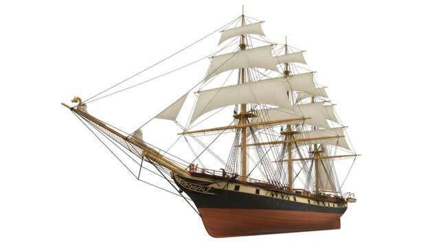 Isolated Tall Ship Sailing Vessel, a Classical Historic Frigate with Sails, Model Ship