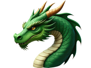 Obraz premium A detailed view of a green dragon's face with scales and fiery breath.transparent background