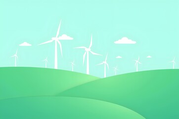 Fototapeta premium Wind Turbines on Rolling Green Hills Landscape