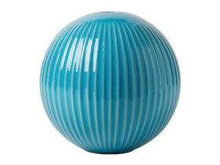 Isolated light blue decorative ceramic vase, vintage round shape with ridges, stylish item
