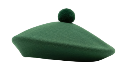 Isolated Green Beret with Pom-Pom for Military Fashion or French Design, Wool Fabric Style